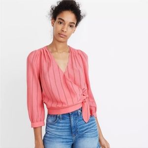 Madewell Wrap Top in Cecilia Stripe Pink